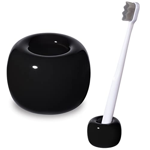 Urbanstrive Sleek Mini Ceramics Toothbrush Holder Stand for Bathroom Vanity Countertops, Black - color: Black