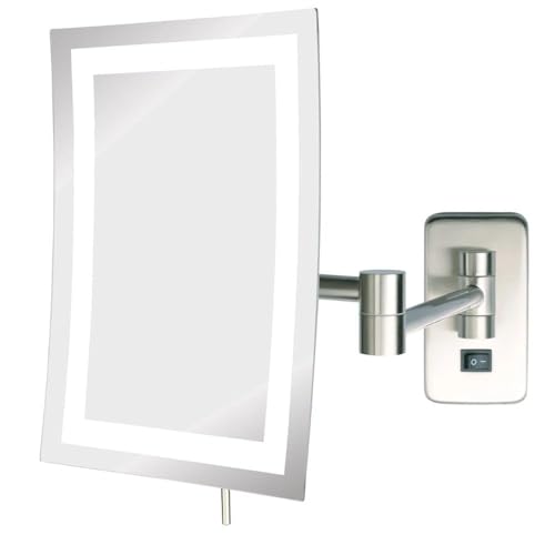 JERDON Hardwired Wall-Mount Makeup Mirror - 5X/1X - Nickel - JRT710NLD | 6.5" x 9" Rectangular Frame, LED Lighting, Direct Wire Install - color: Nickel Direct Wire