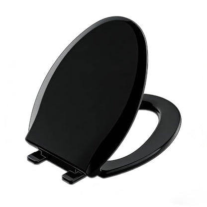 Black Toilet Seat Elongated, 18.5 x 14.2 Inch, Slow Close, Bottom-Mount Design, Fits 2-Piece Toilets, Durable & Easy to Install, PP Material Safe and Durable - color: Black, size: Elongated 18.5inch