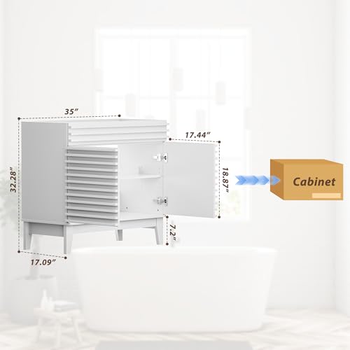 APRILSOUL 36" Bathroom Vanity, Mid-Century Bathroom Vanity Cabinet with 2 Soft Closing Doors, Freestanding Bathroom Cabinet, Particleboard Frame with Wood Grain Laminate, White (Sink Not Included) - color: White, size: 36 Inch