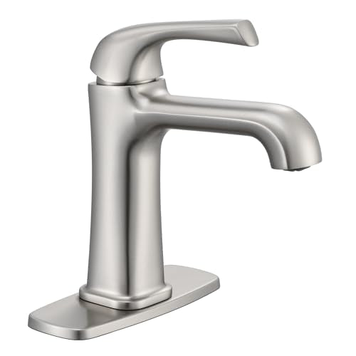 Brushed Nickel Bathroom Faucet, Brass Single Hole Bathroom Faucets for 1 or 3 Holes, Vanity Faucet with Supply Lines and Deck Plate, Pop Up Drain - color: A-Brushed Nickel
