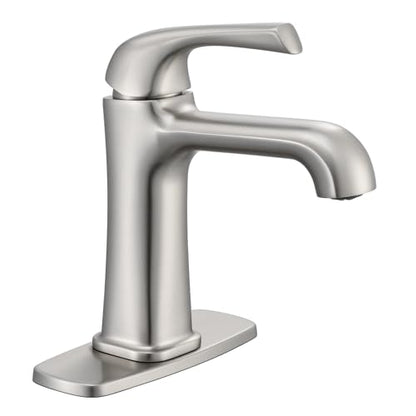 Brushed Nickel Bathroom Faucet, Brass Single Hole Bathroom Faucets for 1 or 3 Holes, Vanity Faucet with Supply Lines and Deck Plate, Pop Up Drain - color: A-Brushed Nickel