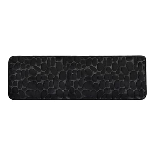 Cobblestone Memory Foam Long Bathroom Rug Black 20" x 60" | Absorbent Washable Non Slip Bath Runner for Floor, Shower, Tub - color: Black, size: 20" x 60"