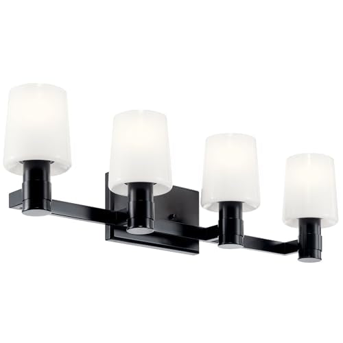 Kichler Adani 4-Light Bathroom Vanity Light, Black | Modern vanity light with opal glass for bathrooms and powder rooms (30" x 8.25"), 55177BK - color: Black, size: 30"