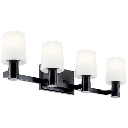 Kichler Adani 4-Light Bathroom Vanity Light, Black | Modern vanity light with opal glass for bathrooms and powder rooms (30" x 8.25"), 55177BK - color: Black, size: 30"