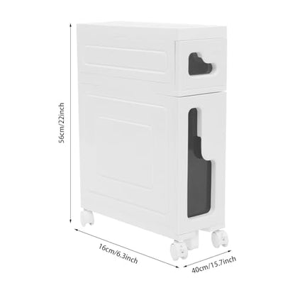 2 Tiers Slim Bathroom Storage Cabinet, 15.7" L X 6.3" W X 22" H Slim Rolling Cart, 66.14 Lbs Load-Bearing Capacity Narrow Storage Cabinet for Living Room, Kitchen, Bathroom, Office - size: 15.7" L X 6.3" W X 22" H