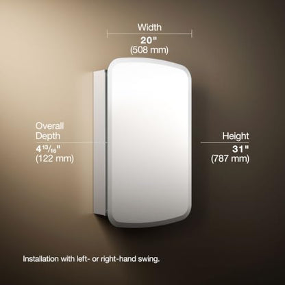 Kohler CB-CLC2031BAN Bancroft Medicine Cabinet Mirror with Beveled Mirror Door & Adjustable Shelves, Bathroom Organizers and Storage, 20 in. W x 31 in. H - style: Bancroft