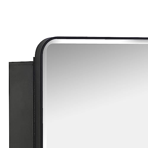 Black Bathroom Mirror Medicine Cabinet with Round Corner Framed Door and Beveled Edge Mirror 15 x 25 inch, Recessed or Surface Mount, with Adjustable Glass Shelves