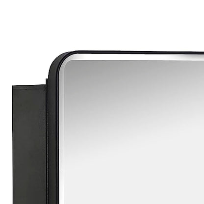 Black Bathroom Mirror Medicine Cabinet with Round Corner Framed Door and Beveled Edge Mirror 15 x 25 inch, Recessed or Surface Mount, with Adjustable Glass Shelves