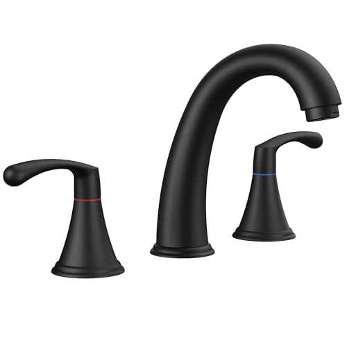 FORIOUS Bathroom Sink Faucet 3 Hole Widespread 8 Inch 2 Handle Matte Black | 3-hole 6-12 Inch Widespread Sink Faucets with Drain and Water Supply Lines, for Vanity Rv Commercial Lavatory Restroom Basin - color: Matte Black, style: Modern