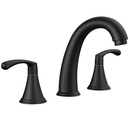 FORIOUS Bathroom Sink Faucet 3 Hole Widespread 8 Inch 2 Handle Matte Black | 3-hole 6-12 Inch Widespread Sink Faucets with Drain and Water Supply Lines, for Vanity Rv Commercial Lavatory Restroom Basin - color: Matte Black, style: Modern