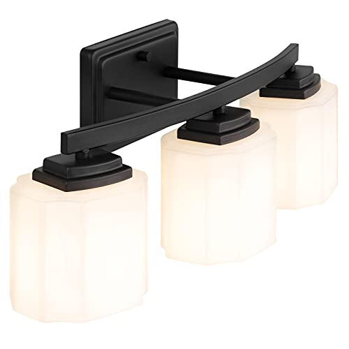 Tawson Adam Modern 3-Light Vanity Light Industrial Wall Sconce Lighting Fixture with Etched Glass Shade in Dark Bronze Black Finish for Bathroom, Hallway, Kitchen, Mirror