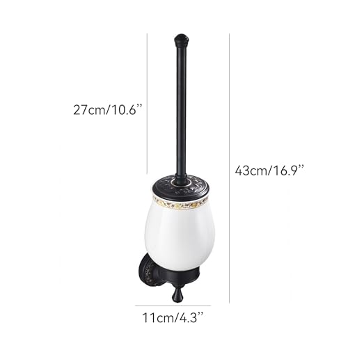Oil Rubble Bronze Brass Bath Toilet Brush Holder Set, Wall Mounted Black Bathroom Hardware Accessories, Pattern Carving Design - color: Toilet Brush Holder Set
