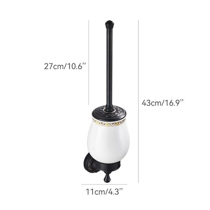 Oil Rubble Bronze Brass Bath Toilet Brush Holder Set, Wall Mounted Black Bathroom Hardware Accessories, Pattern Carving Design - color: Toilet Brush Holder Set