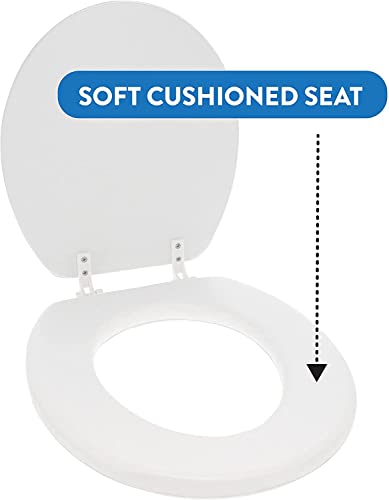 J&V Textiles Embroidered Soft Round Toilet Seat With Easy Clean & Change Hinge, Padded (Beige) - color: Beige