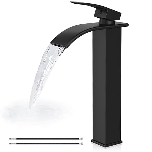 Airuida Vessel Sink Faucet, Matte Black Tall Waterfall Bathroom Faucet | Single Handle,Tall Bathroom Faucet 1 Hole,Vanity Faucet,without Drain,Bowl Bathroom Faucet - color: Matte Black
