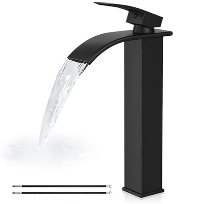 Airuida Vessel Sink Faucet, Matte Black Tall Waterfall Bathroom Faucet | Single Handle,Tall Bathroom Faucet 1 Hole,Vanity Faucet,without Drain,Bowl Bathroom Faucet - color: Matte Black