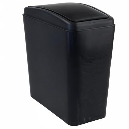 4.5 Gallon Plastic Swing-Top Trash Can, Garbage Can with Lid, Black | Plastic Material, Swing Lid Design, Ideal For Bathroom, Bedroom, Dorm & Office Use