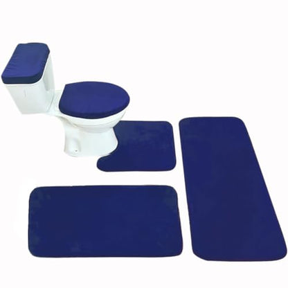 Madeals Runner Memory Foam Bathroom Rug Set 5 Piece with Toilet Lid Cover and Tank Cover Set Navy Blue - color: Navy Blue, size: 20"x46"/20"x32"/Contour/Lid Cover/Tank Cover