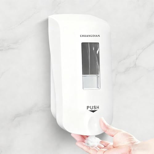 Manual Foaming Soap Dispenser, 1000ml, Pearl White | No-Drill, Wall Mounted, Large Viewing Window, Super Easy Refills, Commercial & Home - color: Pearl White