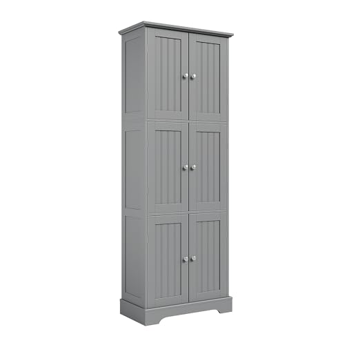 ChooChoo 63.2" Tall Bathroom Storage Cabinet with 6 Doors | Freestanding Floor Cabinet, Adjustable Shelves, Pantry Cabinet for Bathroom, Kitchen, Laundry Room, Grey - color: Grey, size: 6-Door