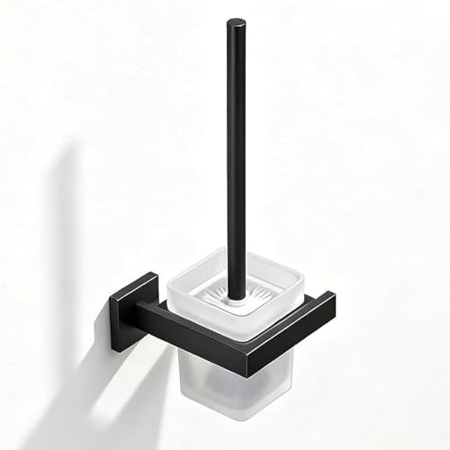 Matte Black Toilet Brush and Holder Set, NEWRAIN Wall Mounted Toilet Bowl Brush with Long Handle, Stainless Steel Toilet Brushes for Bathroom-Space Saving - color: Matte Black