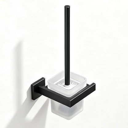 Matte Black Toilet Brush and Holder Set, NEWRAIN Wall Mounted Toilet Bowl Brush with Long Handle, Stainless Steel Toilet Brushes for Bathroom-Space Saving - color: Matte Black