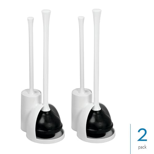 iDesign Compact Plunger Set, White, Set of 2 | Toilet Brush, Bathroom Cleaning, Storage - color: White, style: Pack of 2