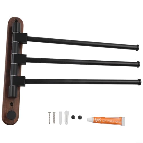 Wood Swivel Towel Rack Wall Mounted, 2-5 Arm Rotating Towel Bar Holder for Bathroom Kitchen, Rustproof Aluminum Alloy and Wood Towel Hanger Organizer(2) - size: 2