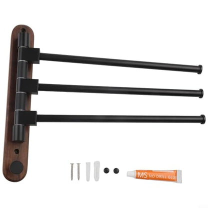Wood Swivel Towel Rack Wall Mounted, 2-5 Arm Rotating Towel Bar Holder for Bathroom Kitchen, Rustproof Aluminum Alloy and Wood Towel Hanger Organizer(2) - size: 2