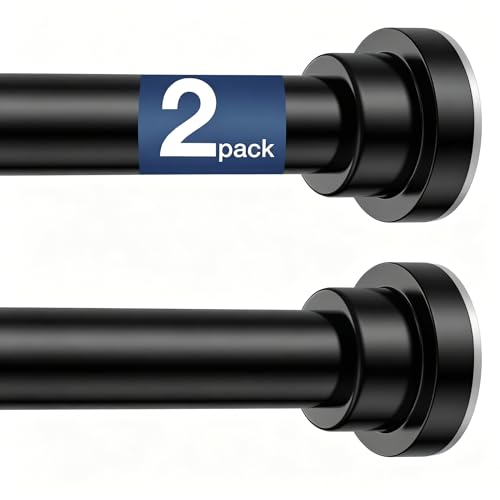 Shower Curtain Rods 31-76" 2Pcs Black Spring Tension Rod Adjustable | 7/8" Tension Shower Rod Carbon Steel Tube, Rust-Proof Non-Slip Tool-Free, Ideal Shower Rods for Bathroom Windows Room Divider - color: Black, size: 31"-76"-2P