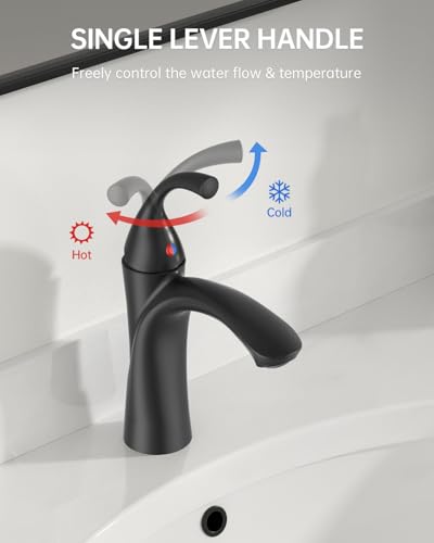 APPASO Black Bathroom Faucet 1 Hole, Matte Black Bathroom Faucet for Vanity, Single Lever Bathroom Faucet with Pop Up Drain and Water Supply Lines, Modern RV Bathroom Sink Faucet - color: Black