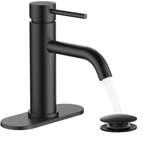 FORIOUS Bathroom Faucet 1 Hole, Black Single Handle Vainty Sink Faucets | for 1 or 3 Hole 4 Inch Centerset Sink, with Pop-up Drain, NSF61 Certificate, for Rv Commercial Lavatory Restroom Basin - color: Matte Black