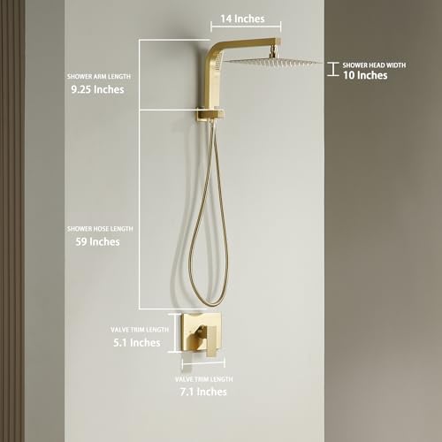 Brushed Gold Shower System with 10Inch Rain Shower Heads with Handheld Spray Combo, Gold Shower Faucet Set with Rain Shower and Handheld, Gold Shower Head and Handle Set(Shower Valve Kit Included) - color: Brushed Gold