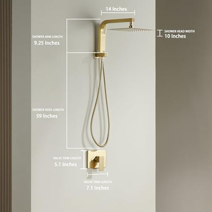 Brushed Gold Shower System with 10Inch Rain Shower Heads with Handheld Spray Combo, Gold Shower Faucet Set with Rain Shower and Handheld, Gold Shower Head and Handle Set(Shower Valve Kit Included) - color: Brushed Gold
