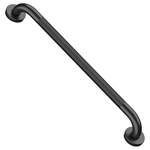 Black Safety Bar 24 Inch, Shower Grab Bar for Senior | Anti-Slip Knurled Grip, 1.25" Diameter, Stainless Steel Bathroom Handrail for Elderly, Handicap Support Bars, Wall Mounted - color: Black, size: 24 Inch