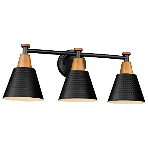 FEMILA Black Bathroom Light Fixtures, 3-Light Bathroom Vanity Lights Over Mirror with Hammered Metal Shade, Modern Wall Lamp for Kitchen Bedroom Living Room,4FG59B-3W BK - color: Matte Black, size: 22"