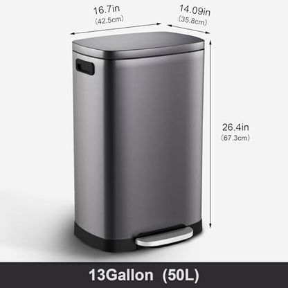 ELPHECO Kitchen Trash Can with Lid 13 Gal Stainless Steel Pedal Garbage Can | Soft Close Lid Pedal Heavy-Duty Fingerprint Proof Step Wastebasket with 20 Bags Removable Bucket, Home Office, Titanium Black - color: Titanium Black