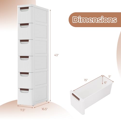 MAT EXPERT Narrow Storage Drawers, Slim Rolling Drawer Cart with Universal Wheels, Convenient Handles, Storage Organizer Utility Cart for Bedroom, Living Room, Bathroom, Kitchen (6 Drawer) - size: 6 Drawer