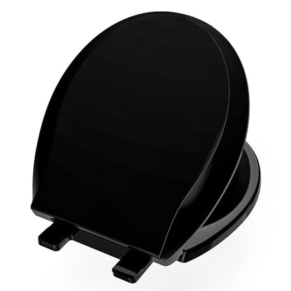 Toilet Seat Black Round,with Quick Release Screw, Soft Close, Never Loosen, No Slam