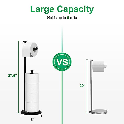 Toilet Paper Holder Free Standing, Black Toilet Paper Holder, Bathroom Storage for 5 Mega Rolls, 27.6”H - color: C-matte Black