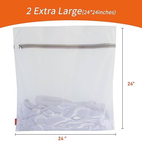 Mesh Laundry Bags 2 Pack (XX-Large, 24x24”) | Sturdy Zipper, For Delicates, Lingerie, Coats, Baby Clothes, Underwear, Washing Machine & Dryer Safe - size: 2 Jumbo