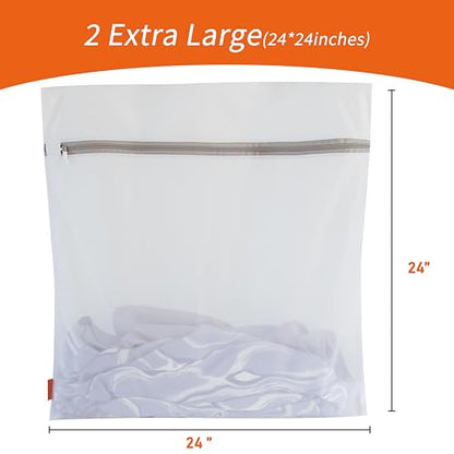 Mesh Laundry Bags 2 Pack (XX-Large, 24x24”) | Sturdy Zipper, For Delicates, Lingerie, Coats, Baby Clothes, Underwear, Washing Machine & Dryer Safe - size: 2 Jumbo