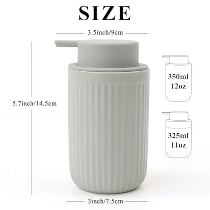 BosilunLife Foaming Soap Dispenser Set-Grey Ceramic FoamSoap Dispenser | 12oz with Rust Proof Pump, Easy Pressing, Refillable for Kitchen, Bathroom - 2 Pack - color: Grey-foam Pump