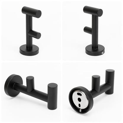 NearMoon Bathroom Double Towel Hook- SUS304 Stainless Steel Robe Towel Holder, Heavy Duty Double Coat Hook for Bathroom Livingroom Kitchen Wall Mounted (Matte Black-F, 2 Pack) - style: Matte Black-F