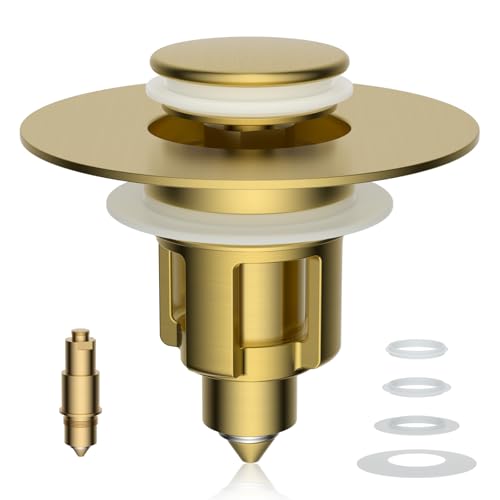 iFealClear Metal Universal Bathroom Sink Stopper, Upgraded Stainless Steel Sink Drain Strainer for 1.1''~2.36" Basin Pop Up Drain Strainer, Anti-Clogging Filter Basket, Brushed Gold - color: Brushed Gold