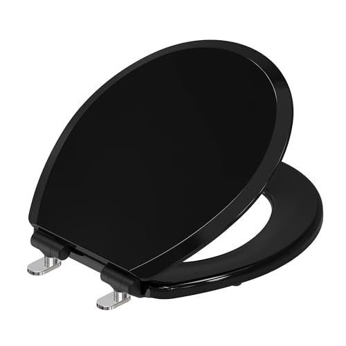 Pro Elite Heavy-Duty Wood Toilet Seat, Round, Black | Magnetic Quick-Release Easy-Clean and Change, HushMotion Soft Close, StainShield High-Gloss Finish, Arch-Tite Secure Fit - color: Black, size: Round