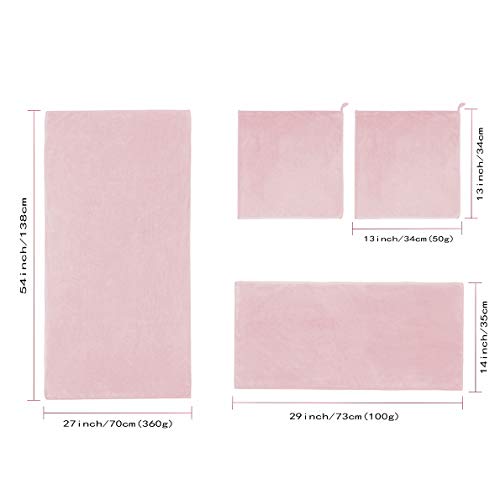 Xinrjojo 1 Bath Towel 2 Washcloths and 1 Hand Towel, 4 Piece Microfiber Quick Dry Super Soft Plush Highly Absorbent Towels Set - Pink - color: Pink
