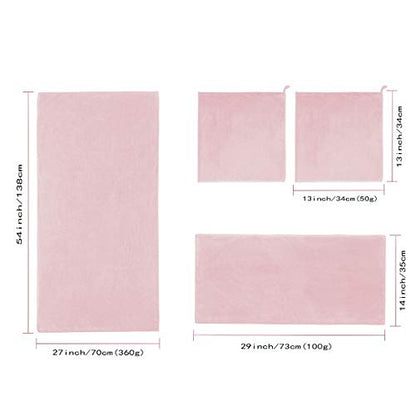Xinrjojo 1 Bath Towel 2 Washcloths and 1 Hand Towel, 4 Piece Microfiber Quick Dry Super Soft Plush Highly Absorbent Towels Set - Pink - color: Pink