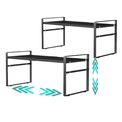 Expandable Cabinet Shelf Organizer Riser for Kitchen Pantry Cupboard Under Sink Countertop,Kitchen Cabinet Shelf 8.3’’D * 12.2-23.6’’W * 10.4’’H - color: Black(2 Pack)